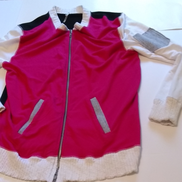 Pete Collection Pink Colorblock Full Zip Jersey Knit Bomber Jacket Size L - Picture 3 of 14